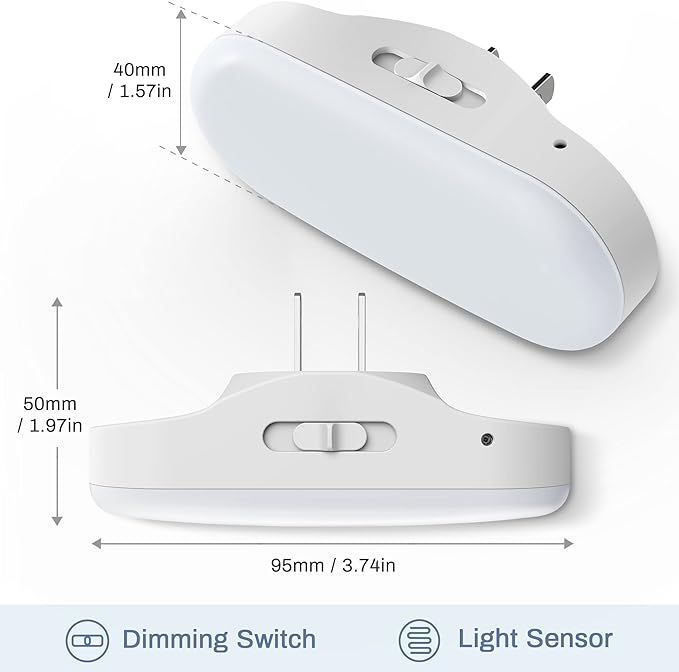 DORESshop Led Night Light, Plug into Wall, [2 Pack] with Dusk to Dawn Sensor, 1W 5000K Dimmable Night Light from 0LM to 100LM for Bathroom Hallway Bedroom Kids Room Stairway