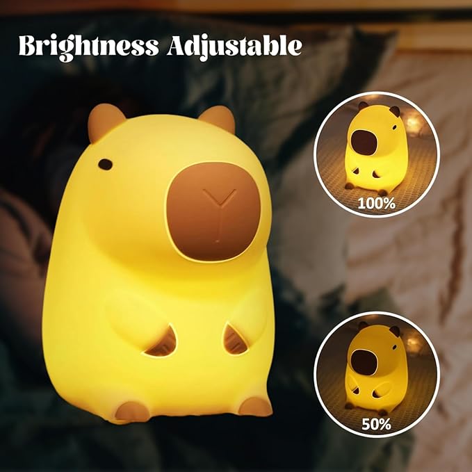 Capybara Night Light, Cute Capybara Lamp Silicone Baby Lamp,Dimmable Nursery Nightlight,Rechargeable Bedside Table Lamp with Touch Control,Gifts Kawaii Room Decor for Kids Girls Boys
