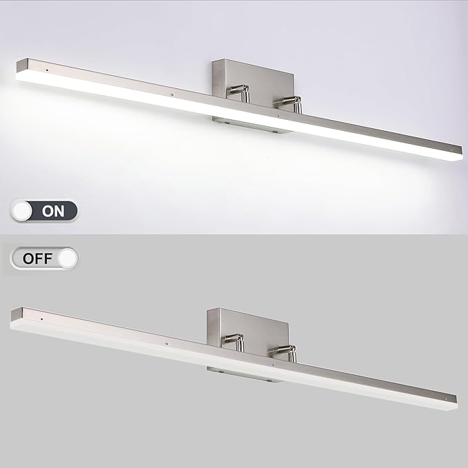 48 inch LED Modern Bathroom Vanity Lighting Fixtures Over Mirror, Brushed Nickel Adjustable Makeup Vanity Light Bar Dimmable 46W 5000K Cool White