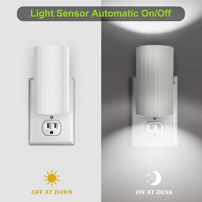 Modern Led Night Lights - Sensor Dusk To Dawn, 5000K Daylight White, Dimmable 0-100 LM, 2 Pack for Bathroom, Bedroom, Kitchen, Toilet, Hallway