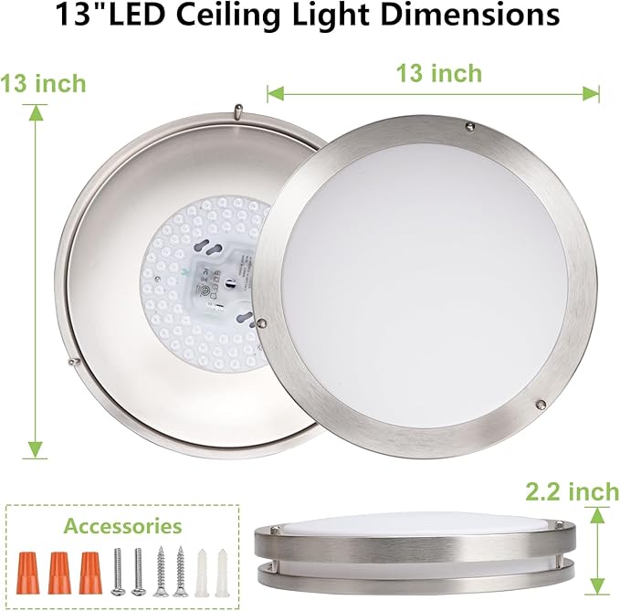 13 Inch Led Ceiling Light Fixture - 4 Pack 36W Flush Mount Ceiling Lights dimmable 3600LM 3000K/3500K/4000K/5000K/6000K Luxurious Nickel for Kitchen Hallway Stairwell Bedroom Bathroom