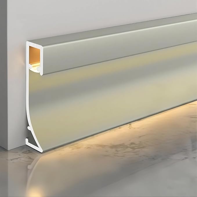 LED Aluminium Metal Baseboard Trim, Apricot Gray Finish 10 Pack 3.15 Inch x 3.94 Ft Total 39.4 Ft 80mm x 1200mm LED Channel Line Light Aluminum Wall Base Board Cover Cove Molding Skirting Trim
