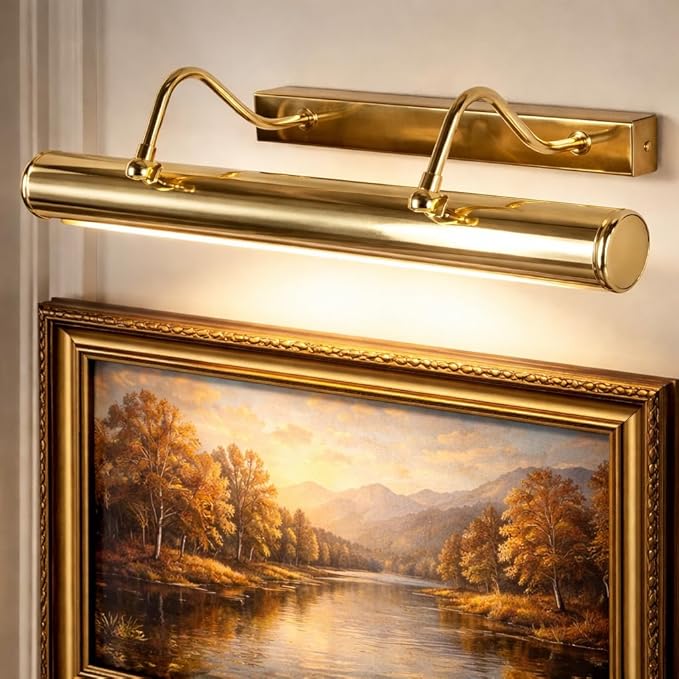 Luminaire Raw Brass Modern Painting Light - Vintage Vanity Dimmable Artwork Lighting Canvas - 270° Movable Sconce Framed Artwork, Wall Lighting for Picture Wall Light (Black Brass)