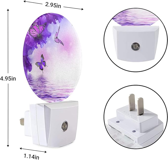 EKOBLA Flower Butterfly Night Light - Purple LED Wall Plug-in Nightlights with Auto Sensor, Dusk to Dawn Lighting for Bedroom & Nursery (0.5W Sleep-Friendly Glow)