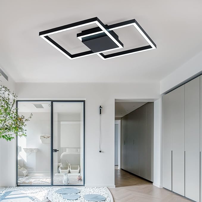 MADEM Modern LED Ceiling Light 19.68'' Black Flush Mount Ceiling Light 3840LM 48W LED Chandelier Square Ceiling Lamp Fixture for Bedroom Dining Room Living Room, Dimmable color temperature,3000K-6000K