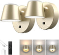 URSOLA Battery Operated Wall Lights Set of Two, LED Rechargeable Battery Wall Sconce with 9000mAh 3CCT and Dimmable Magnetic 360° Rotation Cordless Light for Bedroom（Champaign）