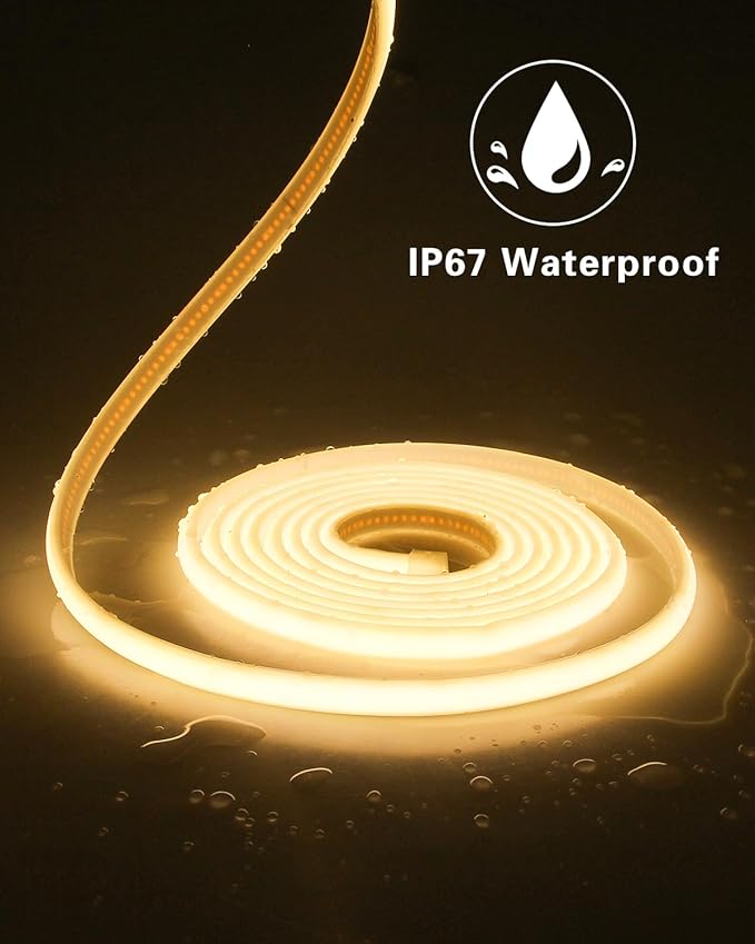 Aclorol 16.4FT Waterproof COB LED Strip 5V USB Dimmable LED Flexible Tape Light with Timer Warm White 3000K for TV Backlights Bedroom Living Room Ambiance Cupboard Pergola Lighting Decor 10mm Width