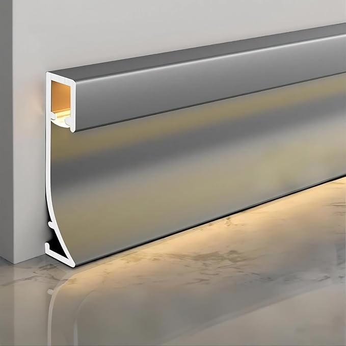 LED Aluminium Metal Baseboard Trim, Gentleman Gray Finish 14 Pack 1.97 Inch x 8.2 Ft Total 114.8 Ft 50mm x 2500mm LED Channel Line Light Aluminum Wall Base Board Cover Cove Molding Skirting Trim