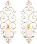 Sziqiqi Iron Wall Candle Sconce Candle Holder Set of 2 Wall Mounted Candle Sconces Holder, for Bedroom Dining Room Decor, Rose Gold