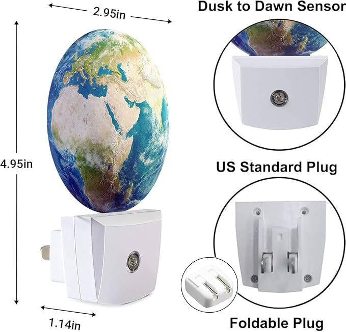 Plug-in Earth Night Light Earth Globe Night Lights Plug into Wall with Auto on/Off Sensor, 0.5W LED Nightlight for Bedroom Bathroom Kitchen Hallway