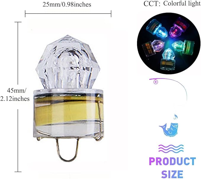 LED Fishing Light Underwater 10-Pack Deep Drop Lights Waterproof Diamond Tubular Underwater Colorful Fishing Lure Light Attractants for Tuna Swordfish