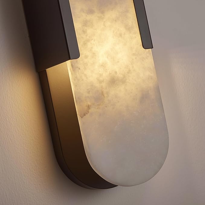 19.7" L Alabaster Wall Sconces Set of 2, Wall Lights Fixtures Morden Bathroom Vanity Light Indoor Wall Lamps for Living Room Bedroom Hallway Stairs Black