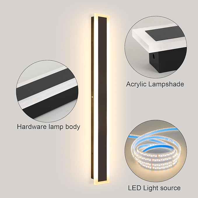 1 Pack 31.5 Inch Long Outdoor Modern LED Wall Light, 3000K-6000K Dimmable Outdoor Wall Sconces IP65 Waterproof Wall Mount Lighting Fixture Rectangular Black Wall Lights for Porch Garage