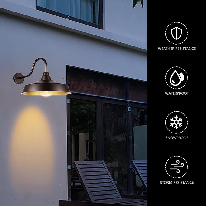 Barn Light Outdoor, 16 Inch Dome Large Farmhouse Exterior Light Fixture Wall Mount, Industrial Outdoor Wall Sconce Outside for House, Shop, Front Porch, Garage, Entryway, Orb, 1 Pack