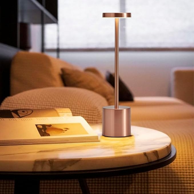 2 Pack Rechargeable Cordless Table Lamps, Portable 5000mAh Battery Table Light, 3 Color Stepless Dimming LED Table Light with Memory Function, Touch Lamp For Outdoor/Patio/Restaurant(Rose Gold)