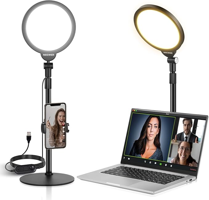 NEEWER Basics 7" Desk Ring Light for Video Recording, 10W Dimmable Full Screen Key Lighting with Stand&Phone Holder for iPhone Computer Laptop Vlog Live Streaming Video Conference, R06