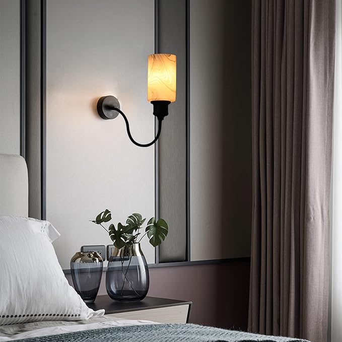 2 Pack White Marble Glass Cylinder Lamp Shade with 1 5/8 inch Fitter, Light Fixture Replacement Globe Cover for Chandelier, Wall Sconce, G0083