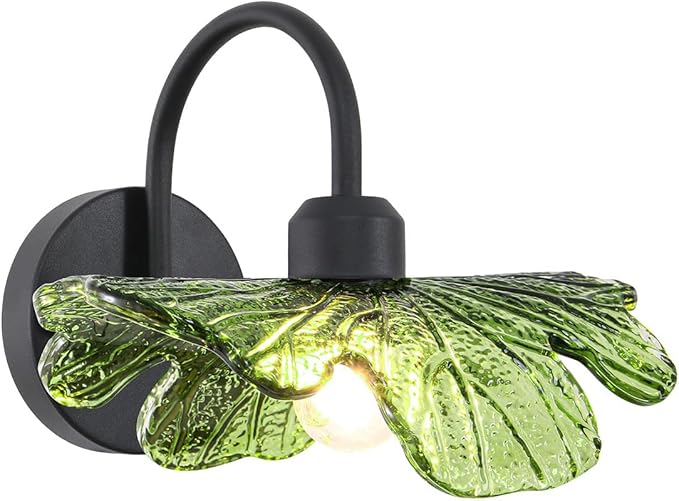 Matte Black Vanity Light Bathroom Wall Sconce 1-Light Vintage Wall Sconce Lights Wall lamp with Green Glass Shade Bathroom Vanity Light Over Mirror for Bedroom Hallway Living Room