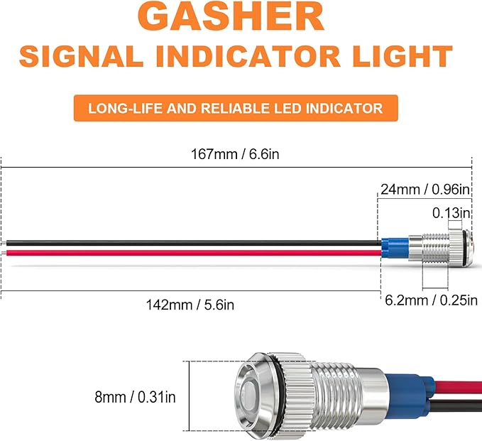 GASHER 5 PCS Energy Saving Indicator Light, LED Light 12V/24V/110V 20mA Panel Mount Light, Mounting Hole Size 8mm(5/16inch) White LED (12V)