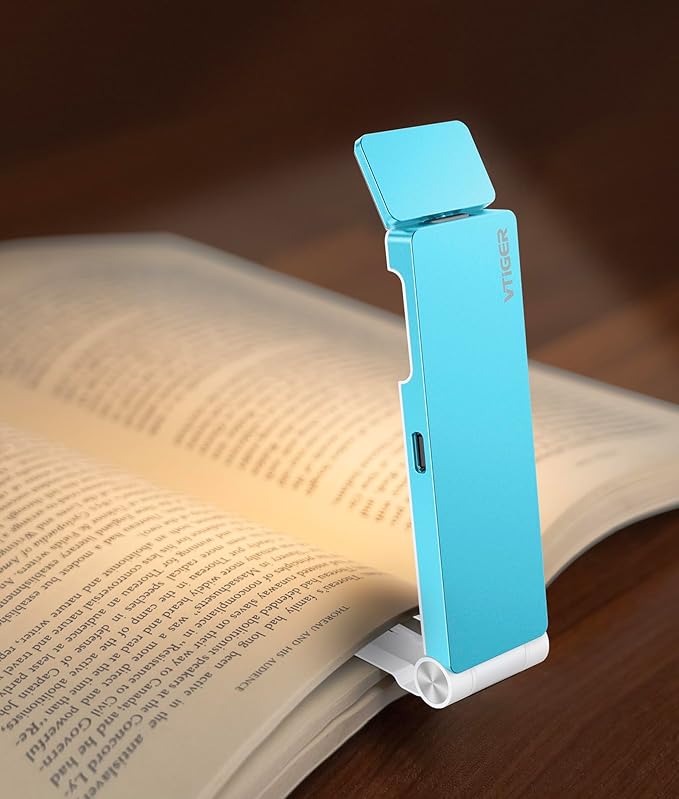 VTIGER Reading Light, USB Rechargeable Book Light for Reading in Bed,Foldable Clip-on LED Booklight, 3 Amber Colors & 4 Brightness Dimmable,Long Lasting Portable Bookmark Lamp for Book Lovers, Kids