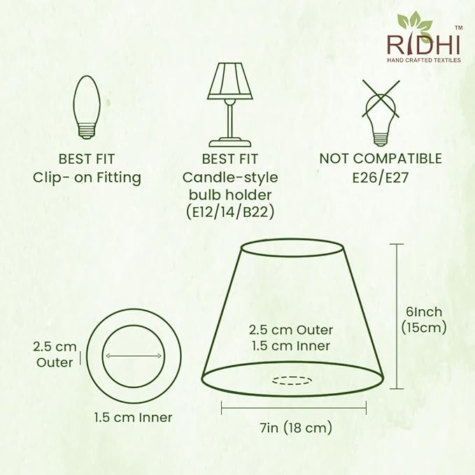Ridhi Pleated Block Print Lamp Shade jasmine yellow Floral Medium 4" Top x 6" Bottom x 5" High Spider with Harp and Finial Fitting