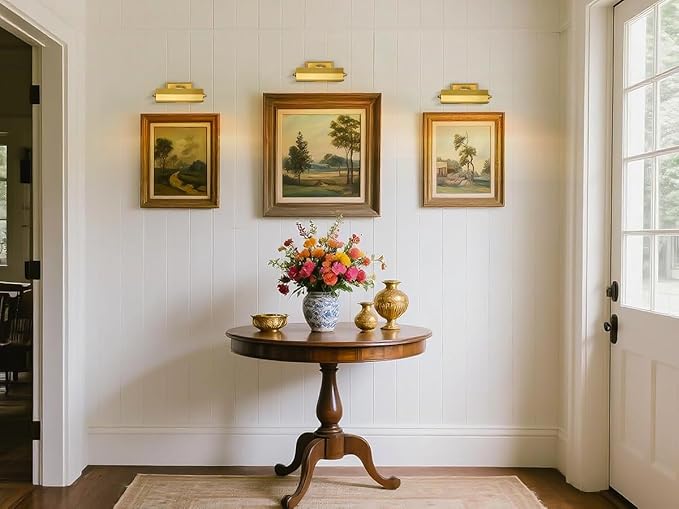 Picture Lights for Wall Hardwired, 8" Brass Picture Light, Brush Gold Art Light, 2700k Dimmable Gallery Lights, Vintage Wall Picture Light Painting Light for Artwork Poster Portrait Display