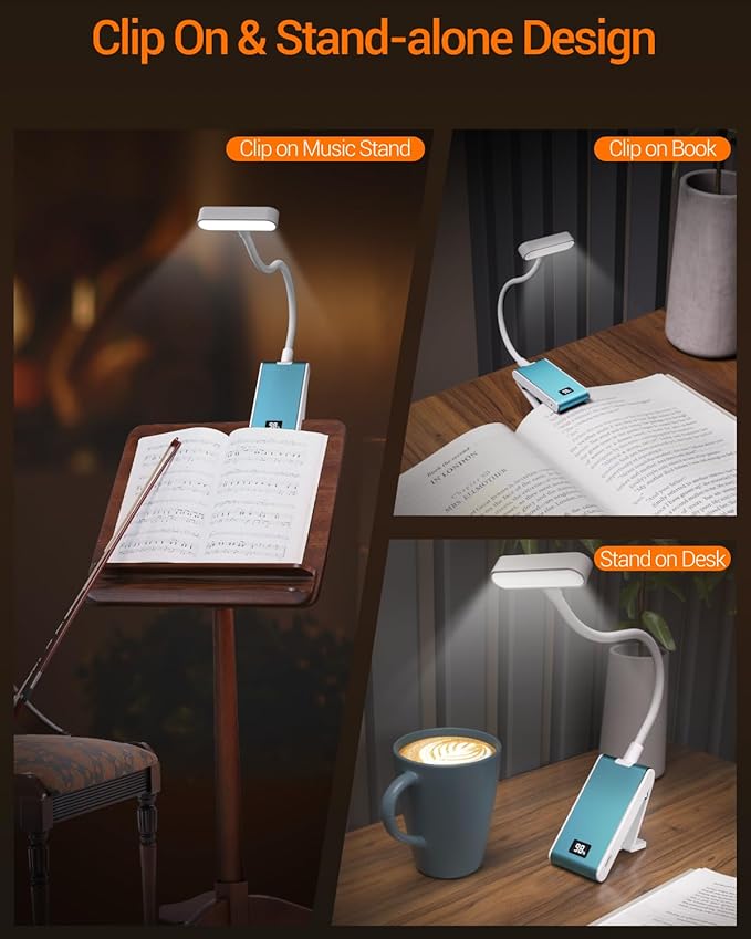 Rechargeable Book Light for Reading at Night in Bed, Clip On Reading Light with Power Display, 90 Hrs Runtime,Brightness Adjustable for Eye-Protection Reading Book Bookmark Lamp for Book Lovers