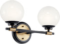Kichler Benno 2-Light Vanity, Modern Light with Opal Glass in Black and Champagne Bronze, for Bathroom or Powder Room (8.75" x 14.75"), 55171BKCPZ