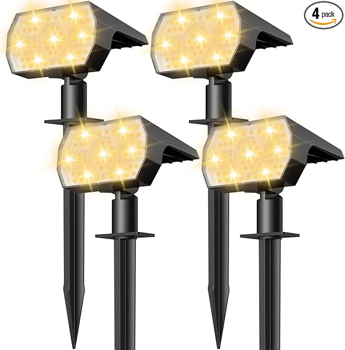 NYMPHY Solar Lights Outdoor Waterproof IP68, 56 LED 3 Lighting Modes Solar Powered Garden Yard Spot Solar Lights for Outside Landscape- 4 Pack (Warm White)