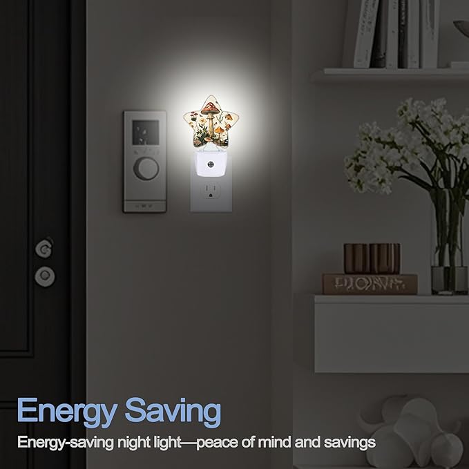 Mushrooms Dusk to Dawn Star Night Light,Wildflowers Butterfly Smart Sensor Nightlight for Bedroom Kitchen Hallway Stairs,Plug-in Energy Efficient Decor Desk Lamp Women Men Gifts