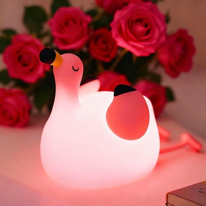 Flamingo Cute Night Light, Flamingo Decor Kids Squishy Lamp, Girls Pink Xams Gifts Trendy Stuff Toys, Rechargeable Dimmable Silicone LED Nightlight, Baby Nursery Dorm Kawaii Bedside Lamps