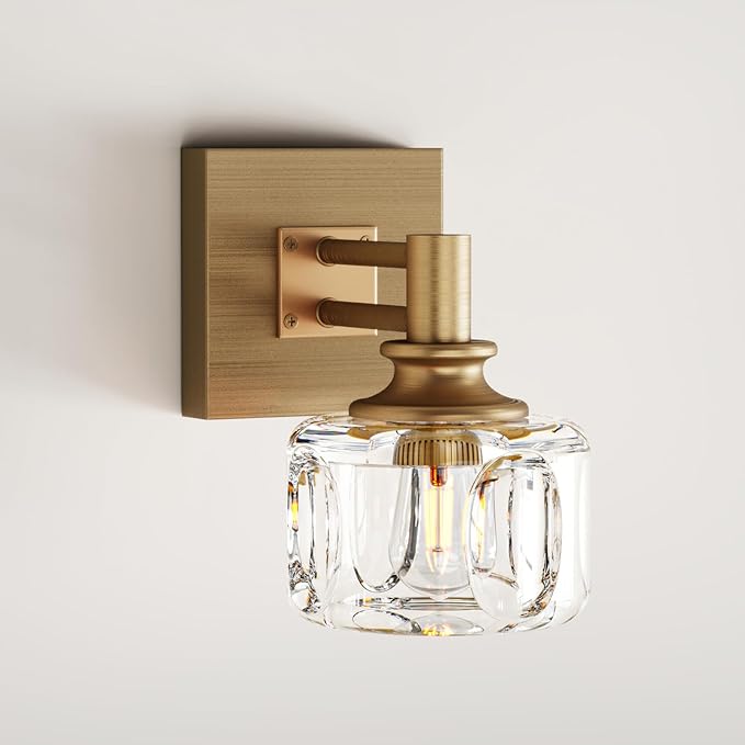 Vintage Brass Glass Wall Sconce Antique Crystal Vanity Light 1 Light Wall Lights for Bathroom(3.7 pounds)