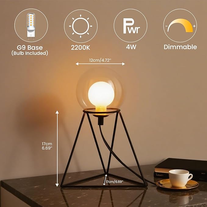 Table Lamp for Living Room - Dimmable Bedside Globe Lamps Minimalist Nightstand Lamp 2200K Warm Ambient Lighting for Home Office Modern end Table Kitchen Corner Shelf(Bulb Included)