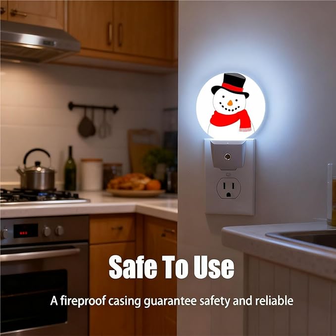 Plug-in Snowman with Red Scarf Night Light Christmas Winter Night Lights Plug into Wall with Auto on/Off Sensor, 0.5W LED Nightlight for Bedroom Bathroom Kitchen Hallway