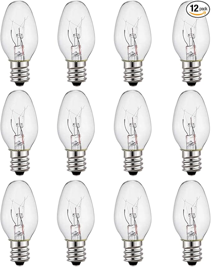 C7 Night Light Bulb 4 Watt,E12 Candelabra Base,15 Lumens,Small Light Bulb,Night Light Replacement Bulbs,Clear, Soft White - 12 Pack