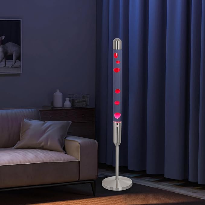 47.5-Inch Liquid Motion Lamp,Magma Lamp, Mood Relaxation Light，Suitable for Home Decoration, Living Room, Office, Bedroom, café (47.5 inch Clear Water red Wax/Silver)