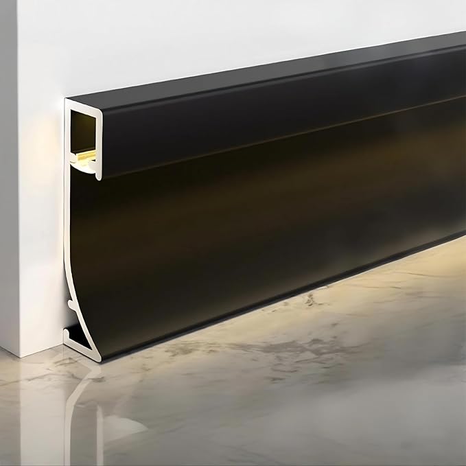 LED Aluminium Metal Baseboard Trim, Matte Black Finish 10 Pack 1.97 Inch x 3.94 Ft Total 39.4 Ft 50mm x 1200mm LED Channel Line Light Aluminum Wall Base Board Cover Cove Molding Skirting Trim