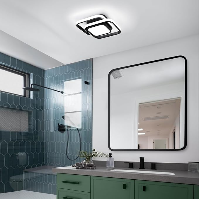 CANEOE Small Ceiling Light Modern LED Acrylic Square Ceiling Lamp Cool White 6000K Lighting Fixtures for Bedroom Kitchen Living Room Study Hallway Small Asile Lamp Corridor Lights (Black)