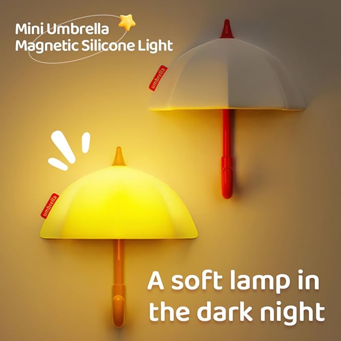 Umbrella Night Light for Kids,Light-Up Magnetic Fridge Lamp,Rechargeable Silicone Lamp for Baby Nursery,3 Levels Dimmable 30 minute timer,Squishy Bedside Night Lamp for Bedroom Kitchen