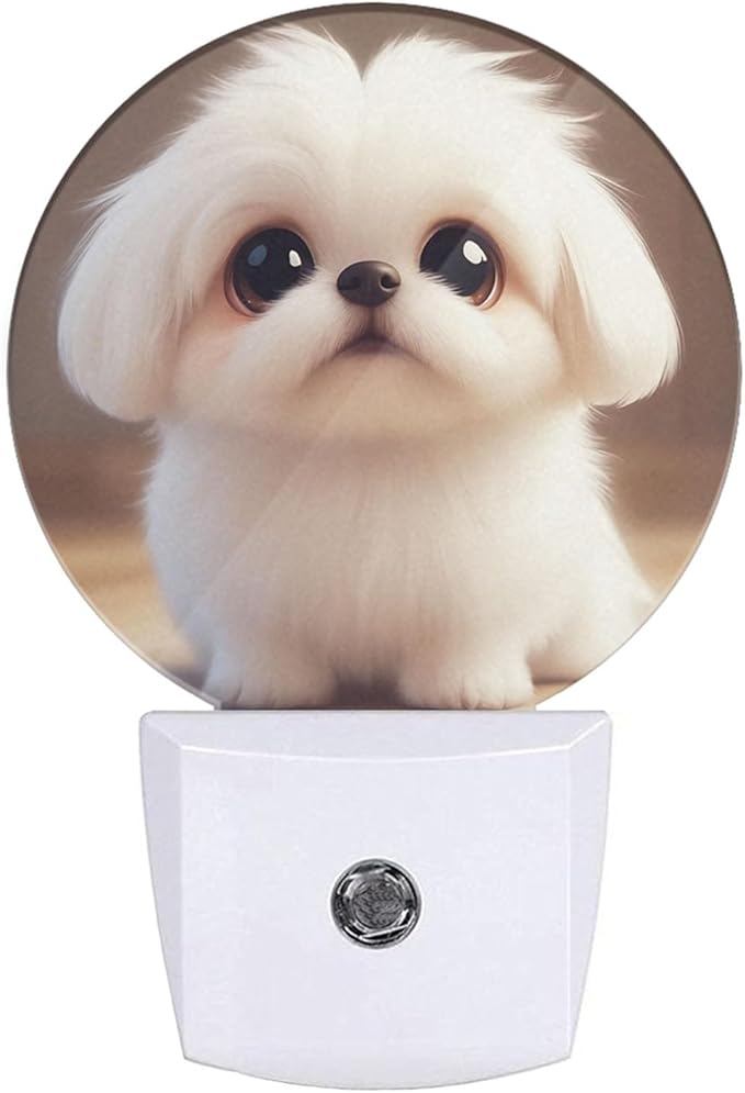 Plug-in Cute Dog Night Light Puppy with Big Eyes Night Lights Plug into Wall with Auto on/Off Sensor, 0.5W LED Nightlight for Bedroom Bathroom Kitchen Hallway