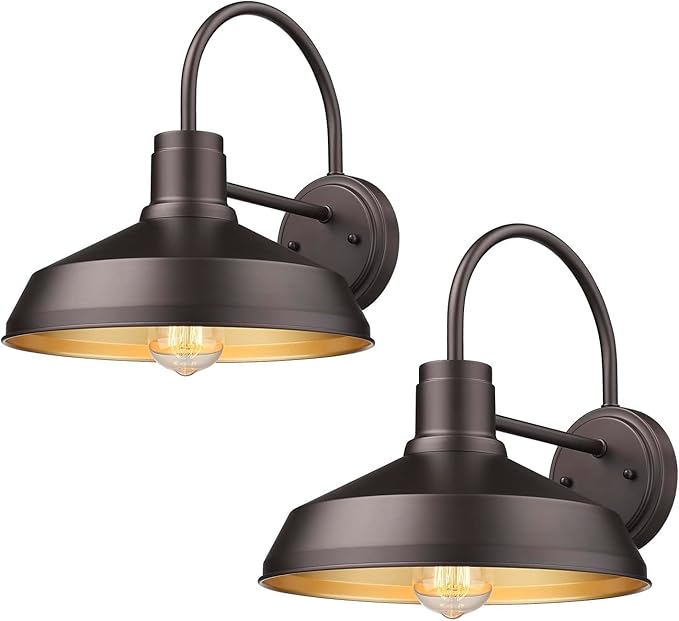 ALLGOT Exterior Barn Light, Farmhouse Wall Sconce, Porch Outdoor Wall Lighting Fixture, Gooseneck Barn Lights, Exterior Wall Mount Light, Wall Lamp (Oil Rubbed Bronze, 2 Pack)