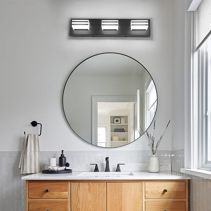 Black Vanity Lights 3 Light Bar Light for Bathroom 20 Inch Mirror Light Fixtures Black Bath Lamps above Mirror 18W Vanity Sconces Modern Bathroom Sink Lights Acrylic Wall Lighting for Restroom