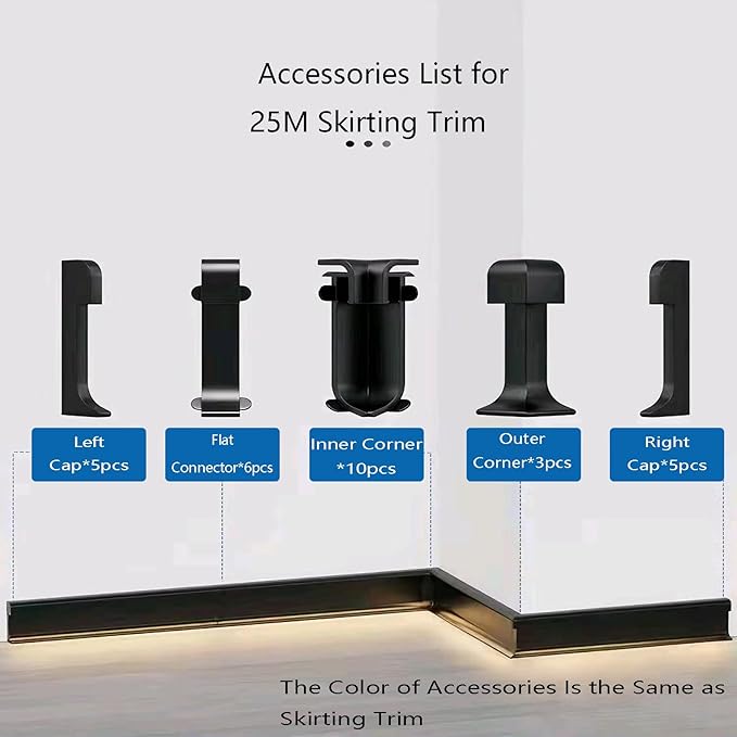 LED Aluminium Metal Baseboard Trim, Matte Grey 10Pcs 65mm x 2500mm 2.56" x 8.2' Total 82 ft LED Light Aluminum Wall Base Board Cover Molding Skirting Trim, Embedded Installation Downlight