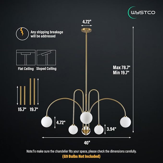 Modern Sputnik Globe Chandelier, 6-Light Brass Gold Linear Chandeliers for Dining Room and Kitchen Island, Mid Century Light Fixture Over Table, (Smoke Grey Glass Bubble Shades, 40 Inch)