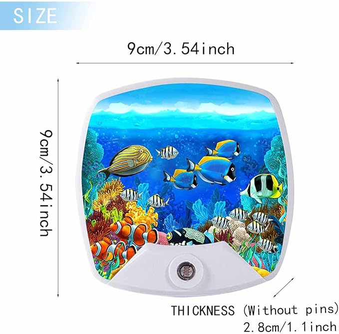 LED Square Night Light,Beautiful Colorful Underwater Fish LED Night Light Plug into Wall with Dusk to Dawn Light Sensor White Energy Efficient Nightlight for Bedroom Hallway LivingRoom Kitchen