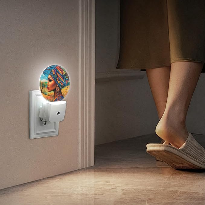 LED Night Lights Lamp with Dusk to Dawn Sensor, African Woman with Strong Ethnic Style Night Light Plug Into Wall for Kids Room, Bedroom, Bathroom, Kitchen, Hallway
