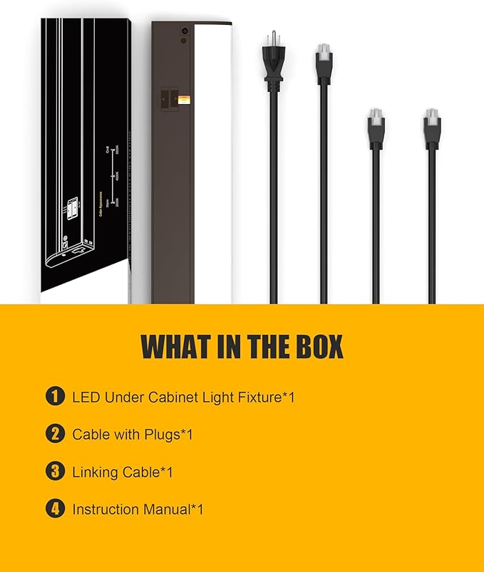Hardwired Under Cabinet Lighting, 12 inch 3CCT with Triac Dimmable, 8W Linkable Under Counter Lights for Kitchen, CRI 97, 96 LED 700 Lumen Under Cabinet Lights with 2 Cord, Brown