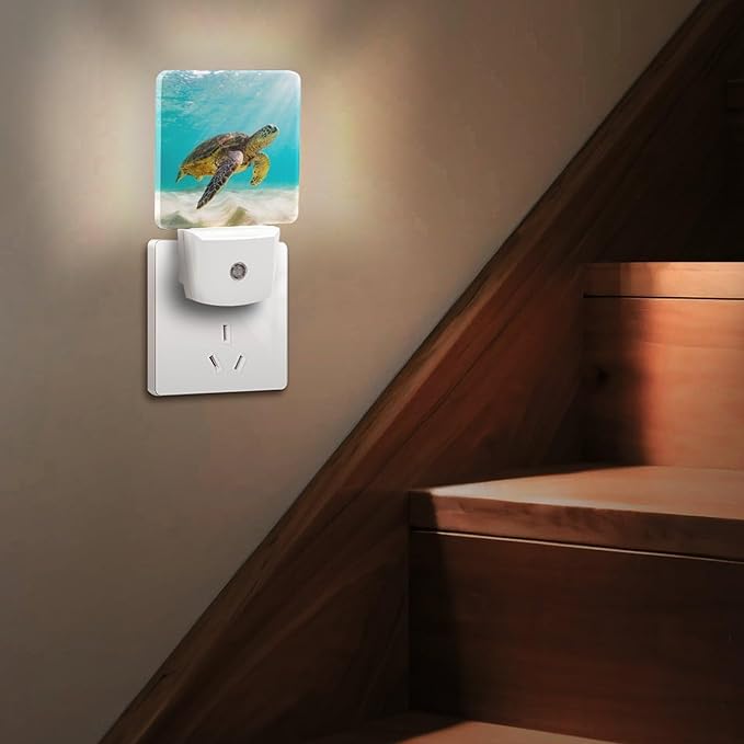 Plug-in LED Night Light, Dusk to Dawn Sensor Smart Nightlight for Bedroom Bathroom Kitchen Hallway Stairs – Soft White Glow, Energy Efficient, Compact & Safe Design -Sea Turtle