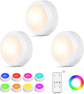 LED Puck Lights with Remote Control, 16 Color Changing Under Cabinet Lighting with Dimmer & Timer, AAA Battery Operated,Under for Closet Bedroom Kitchen, Stair (3 Pack White)