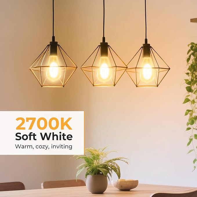 Dimmable Edison Bulbs, 2700K Warm White, 6W Equivalent to 60 watt E26 LED Bulb, ST58 Vintage Light Bulbs, 600LM, 90+ CRI, E26 Base, Clear Glass, 6 Pack